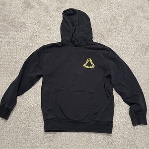PALACE Black Crewneck Hoodie with Yellow Chest Logo